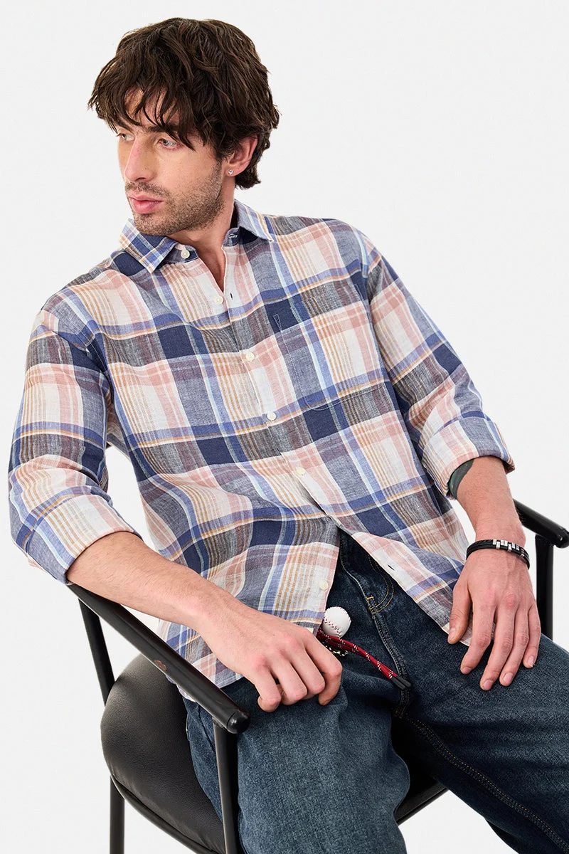 SNITCH Blue Checkered Long Sleeve Regular Fit Luxe Shirt