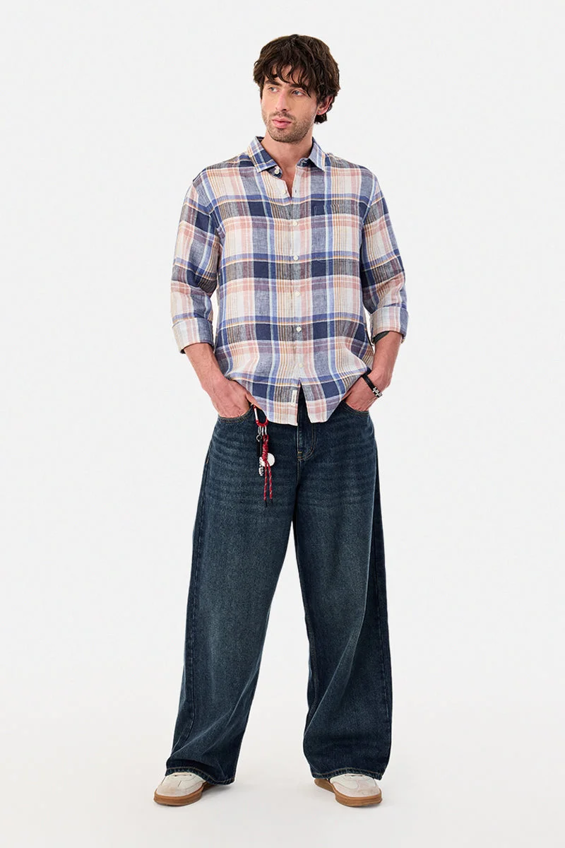 SNITCH Blue Checkered Long Sleeve Regular Fit Luxe Shirt