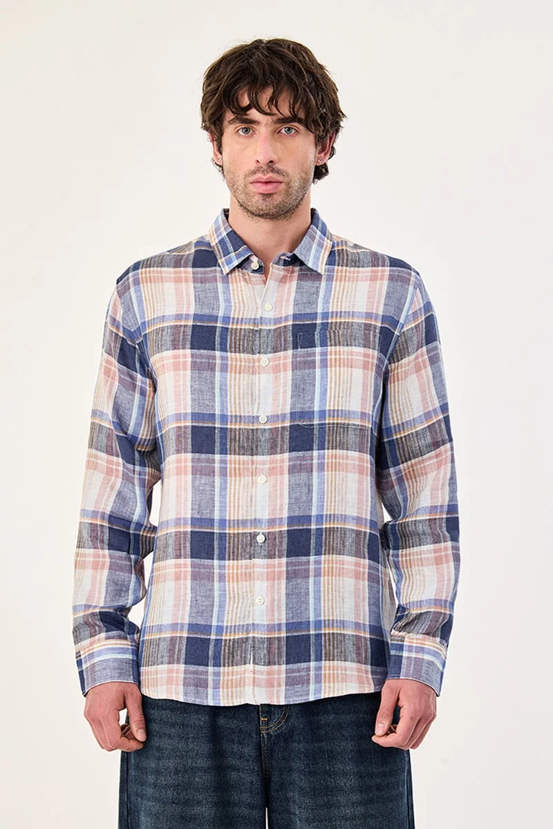 سنيتش Blue Checkered Long Sleeve Regular Fit Luxe Shirt
