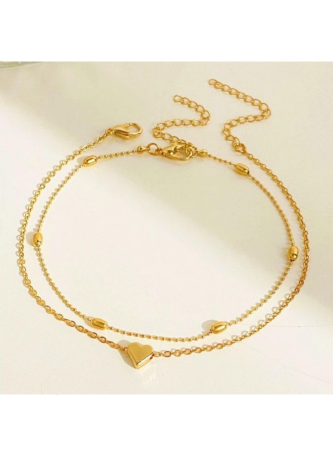 ARTMISS Layered Anklets Women Heart Gold Ankle Bracelet Charm Beaded Dainty Foot Jewelry For Women Summer Barefoot Beach Anklet  - Image 4
