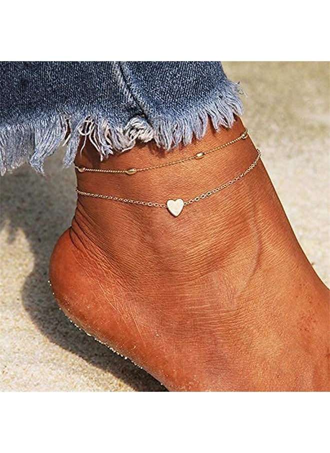 ARTMISS Layered Anklets Women Heart Gold Ankle Bracelet Charm Beaded Dainty Foot Jewelry For Women Summer Barefoot Beach Anklet  - Image 2