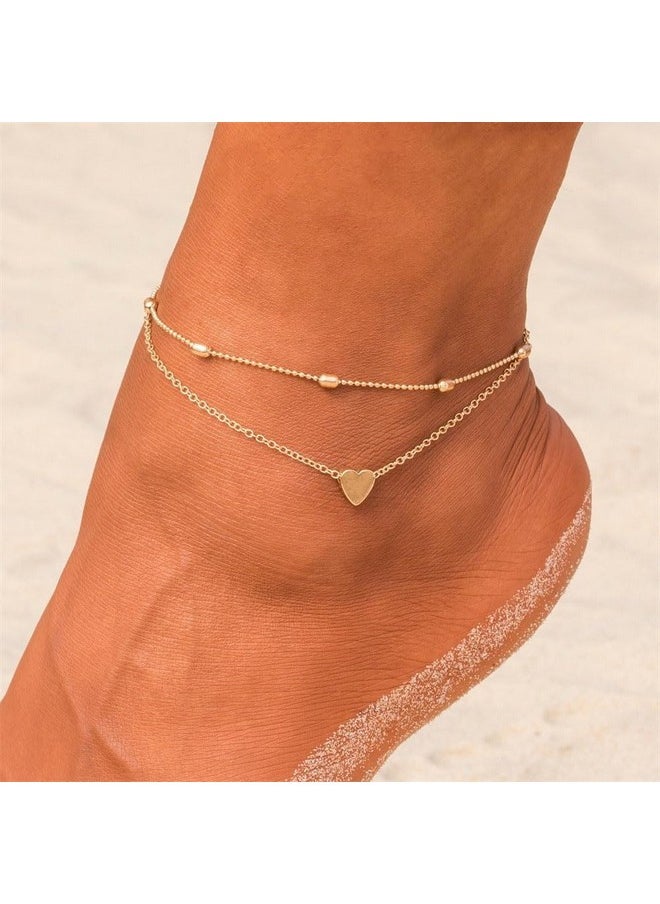 ARTMISS Layered Anklets Women Heart Gold Ankle Bracelet Charm Beaded Dainty Foot Jewelry For Women Summer Barefoot Beach Anklet  - Image 3