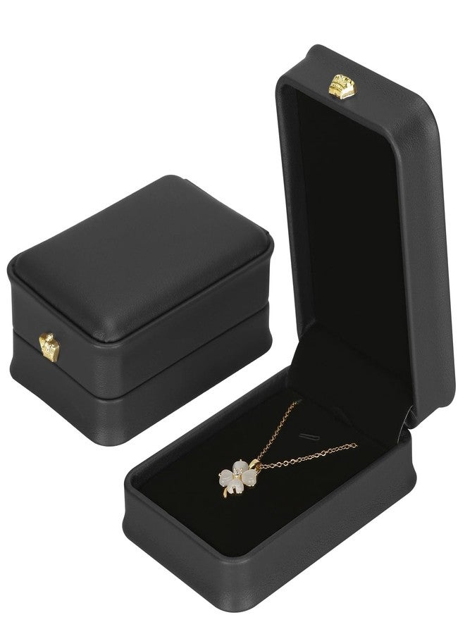 KUKUVR 2 Pieces Necklace Pendant Gift Box, Premium PU Leather Jewelry Storage Display Case for Wedding Engagement Birthday Anniversary Ceremony for Women (Black) - Image 1