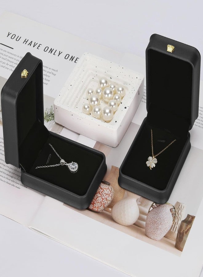 KUKUVR 2 Pieces Necklace Pendant Gift Box, Premium PU Leather Jewelry Storage Display Case for Wedding Engagement Birthday Anniversary Ceremony for Women (Black) - Image 5