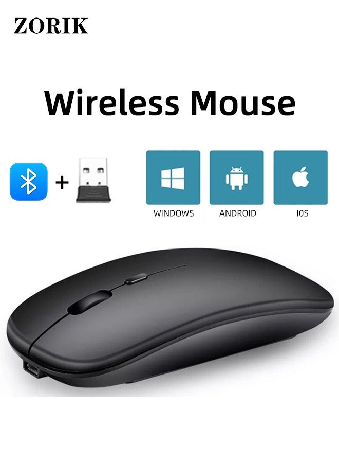 Ultra-Thin Wireless Bluetooth Mouse ,Bluetooth 5.1 + USB, 2.4G Rechargeable 600.0 mAh M40 Wireless Silent Mouse Ergonic Design 3 Adjustable DPI Black - Image 1