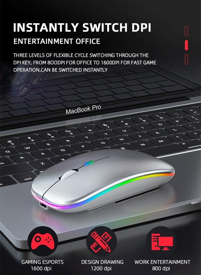 Ultra-Thin Wireless Bluetooth Mouse ,Bluetooth 5.1 + USB, 2.4G Rechargeable 600.0 mAh M40 Wireless Silent Mouse Ergonic Design 3 Adjustable DPI Black - Image 4