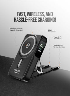 Faster 10000 mAh Power Bank with Built-in Cables - 20W Fast Charging Portable Charger - iPhone MagSafe Wireless Power Bank - Portable Mobile Charger with 1 Lightning Cable & 1 USB C Cable - Battery Pack For iPhone Samsung Android - Compact Design with LED Display (Black)  - Image 4