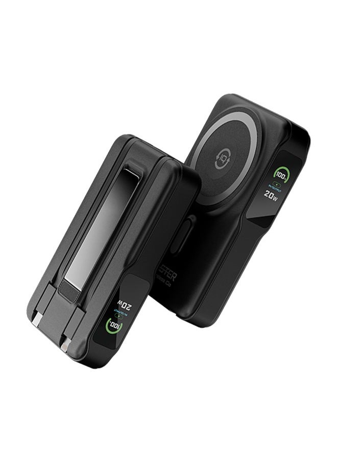 Faster - 10000 mAh Power Bank with Built-in Cables - 20W Fast Charging Portable Charger - iPhone MagSafe Wireless Power Bank - Portable Mobile Charger with 1 Lightning Cable & 1 USB C Cable - Battery Pack For iPhone Samsung Android - Compact Design with LED Display (Black) - Image 1