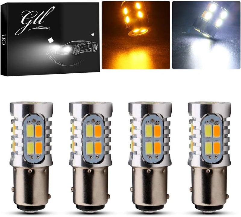Grandview 4pcs Super Bright 400LM 1157 BAY15D Amber/White Switchback Turn Signal LED Light Bulbs 5730 20SMD 12V LED Replacement Light 7528 1196 1016 1034 6500K-8000K - Image 1