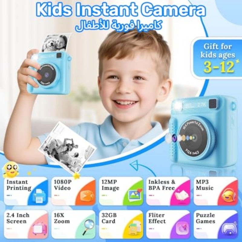 Camera For,Instant Print Camera Portable Video Camera Toy For Girls Boys, Hd Digital Video 32Gb Sd Card Birthday Gifts - Image 2