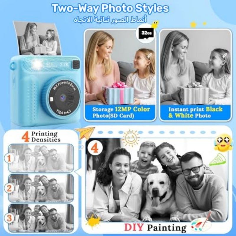 Camera For,Instant Print Camera Portable Video Camera Toy For Girls Boys, Hd Digital Video 32Gb Sd Card Birthday Gifts - Image 3