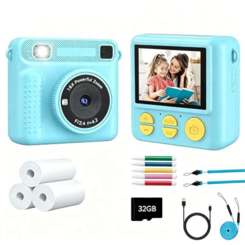 Camera For,Instant Print Camera Portable Video Camera Toy For Girls Boys, Hd Digital Video 32Gb Sd Card Birthday Gifts - Image 1