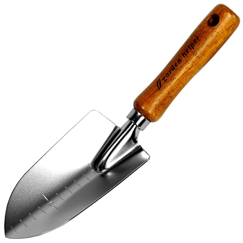 Japanese Garden Trowel Heavy Duty Japanese Steel with Wood Handle Garden Transplanter Tool for Digging Scooping Transplanting Made in Japan Large Silver