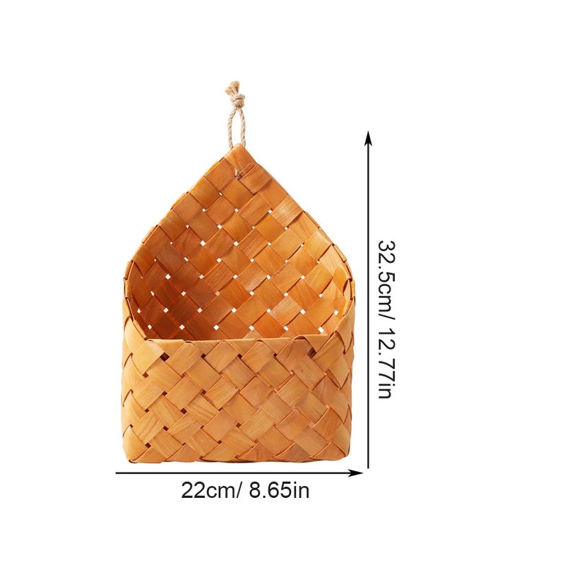 1pc Home Decorative Wood Woven Basket Wall Hanging Flower Storage Basket - Image 2