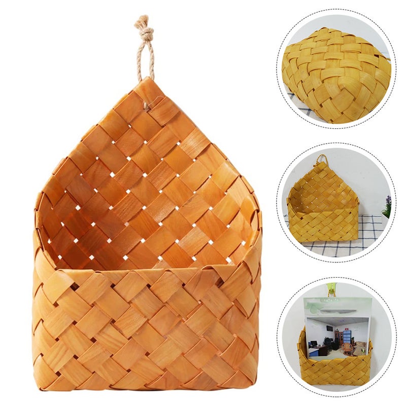 1pc Home Decorative Wood Woven Basket Wall Hanging Flower Storage Basket - Image 1