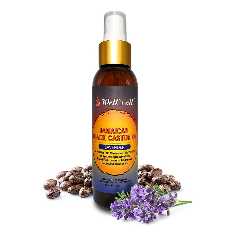 LAVENDER + Jamaican Black Castor Oil Spray | 4oz(118ml) | Hair Detangler Spray | Increase Hair Growth, Scalp Treatment | Natural Leave-In Conditioner | by Well’s Oil