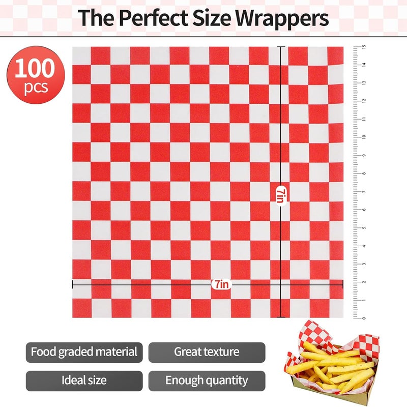 PANKQQ 100Pcs Deli Paper Sheets, Ultra Grease Resistant Wax Paper Sheets for Food 7x7", Premium Sandwich Wrapping Pa-per at School Lunches, Perfect Food Basket Liners for BBQ and Festival - Image 2