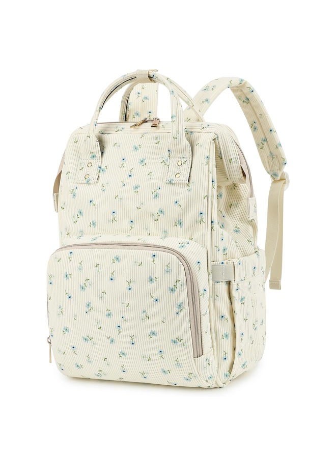 Dezcrab Baby Diaper Bag Backpack for Mom, Large Capacity Travel Nappy Bag for Boys & Girls with Stroller Straps, Corduroy Flowers Blue, 11.8 x 6.3 x 16.5 inches, 22L, Cottage - Image 1