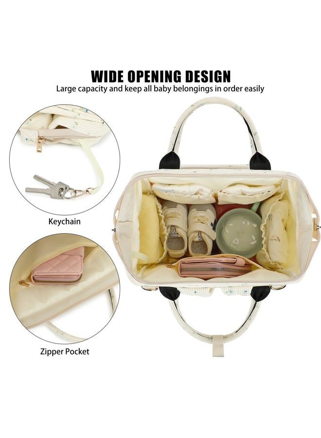 Dezcrab Baby Diaper Bag Backpack for Mom, Large Capacity Travel Nappy Bag for Boys & Girls with Stroller Straps, Corduroy Flowers Blue, 11.8 x 6.3 x 16.5 inches, 22L, Cottage - Image 5