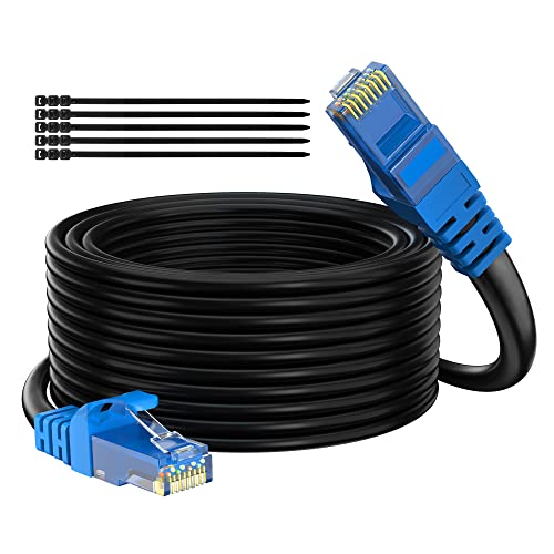 Adoreen Cat 6 Outdoor Ethernet Cable 75 Ft Black, High Speed Heavy Duty Long Internet Network Cable for POE Camera Cat 5 5e RJ45 LAN Patch Cable Cord, Sturdy Waterproof Direct Burial+25 Ties - Image 1