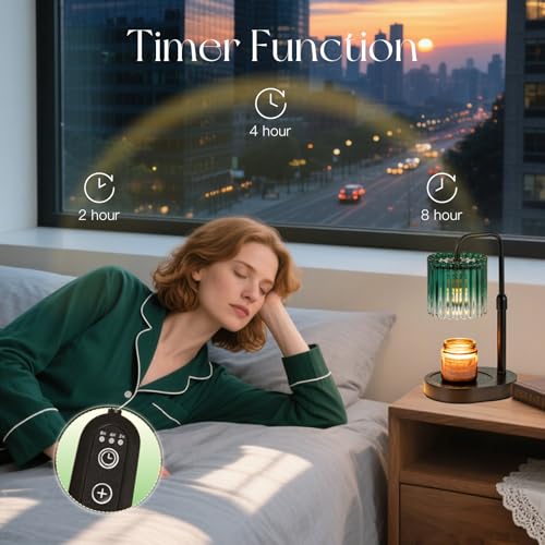 Candeldo Candle Warmer Lamp with Timer: Emerald Green Candle Warming Lamp with 2 Bulbs Height Adjustable Wax Melt Dimmable Bedroom Decor for Women - Image 4