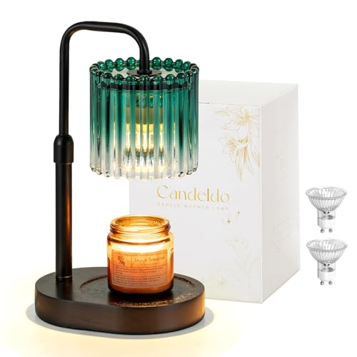 Candeldo Candle Warmer Lamp with Timer: Emerald Green Candle Warming Lamp with 2 Bulbs Height Adjustable Wax Melt Dimmable Bedroom Decor for Women - Image 1