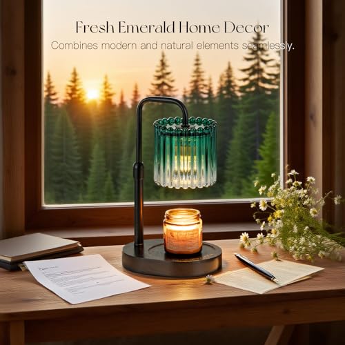 Candeldo Candle Warmer Lamp with Timer: Emerald Green Candle Warming Lamp with 2 Bulbs Height Adjustable Wax Melt Dimmable Bedroom Decor for Women - Image 3