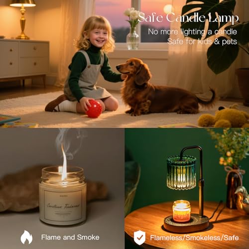 Candeldo Candle Warmer Lamp with Timer: Emerald Green Candle Warming Lamp with 2 Bulbs Height Adjustable Wax Melt Dimmable Bedroom Decor for Women - Image 5