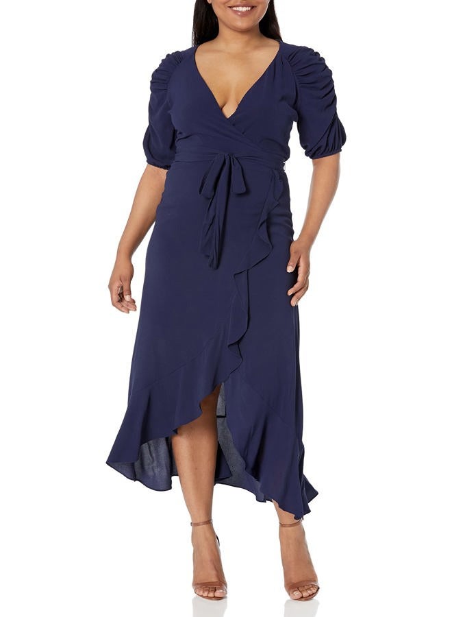 Kensie Women's Chiffon Wrap Dress, Navy, 14 - Image 1