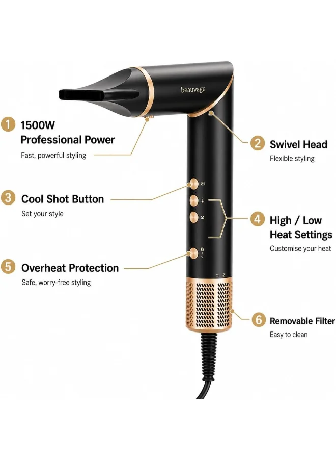 Beauvage 6 In 1 Multistyler, High-Speed Brushless Motor | Auto-Clean Tech | Hair Dryer With Diffuser & Volumizer Brush | Aircurl Hair Styler | Anti-Frizz Hair Styling Tool, Gifts For Woman