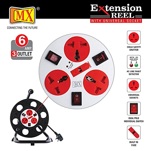 MX extension cable reel drum for ev charger Retractable extension reel 10 meter industerial extension board drum 3 pin 3 socket universal socket extension box 5 Amp With Individual Switch - Image 3