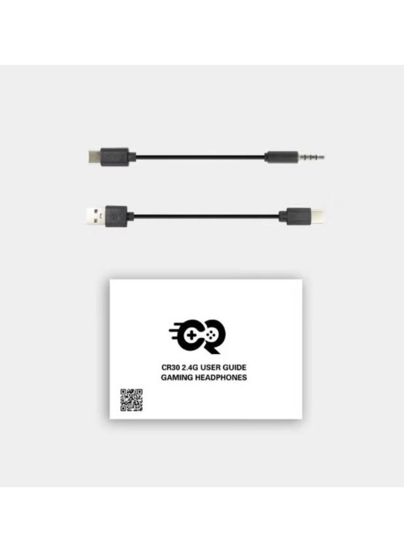 سي ار قيمينج سماعة ألعاب لاسلكية CR30 2.4G RGB – تأخير منخفض، بث ثلاثي (دونجل 2.4GHz وبلوتوث)، سماعات مع ميكروفون، بطارية 35 ساعة، متوافقة مع الكمبيوتر، PS5، اللابتوب والموبايل - Image 4