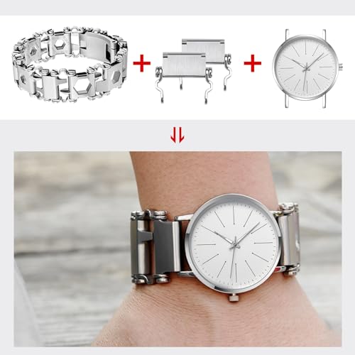 Ozzagar Watch Adapter Compatible with LEATHERMAN TREAD Multitool Bracelet Compatible with 24 mm Lug Width Watch, Made of Precision Machined Stainless Steel (24mm, Silver) - Image 4