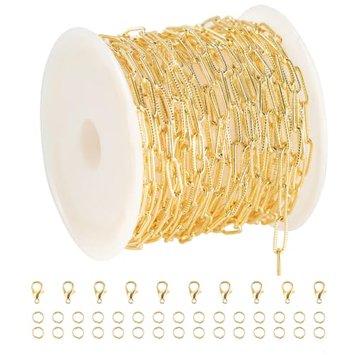 YOUBEIYEE 16.4 Feet Light Gold Embossed Paperclip Chain for Jewelry Making 18K Gold Plated Brass Chain Roll Women Necklace Bracelet DIY Jewelry Supplies - Image 1