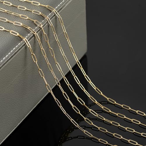 YOUBEIYEE 16.4 Feet Light Gold Embossed Paperclip Chain for Jewelry Making 18K Gold Plated Brass Chain Roll Women Necklace Bracelet DIY Jewelry Supplies - Image 4