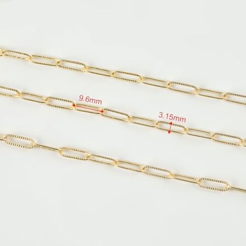 YOUBEIYEE 16.4 Feet Light Gold Embossed Paperclip Chain for Jewelry Making 18K Gold Plated Brass Chain Roll Women Necklace Bracelet DIY Jewelry Supplies - Image 3