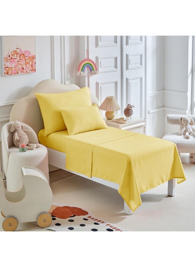 Uozzi Bedding طقم سرير للأطفال - 5 قطع طقم سرير ناعم وقابل للتنفس للأطفال للأولاد والبنات، يتضمن لحاف مبطن، شريحة ملائمة، شريحة علوية مسطحة، غطاء وسادة قياسي وغطاء وسادة للأطفال، أصفر - Image 2