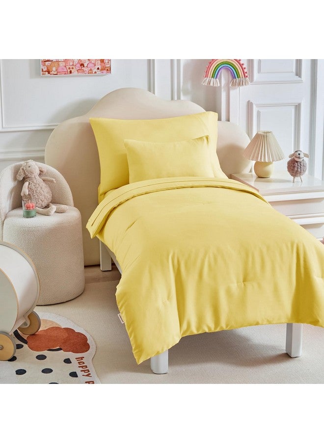 Uozzi Bedding طقم سرير للأطفال - 5 قطع طقم سرير ناعم وقابل للتنفس للأطفال للأولاد والبنات، يتضمن لحاف مبطن، شريحة ملائمة، شريحة علوية مسطحة، غطاء وسادة قياسي وغطاء وسادة للأطفال، أصفر - Image 4