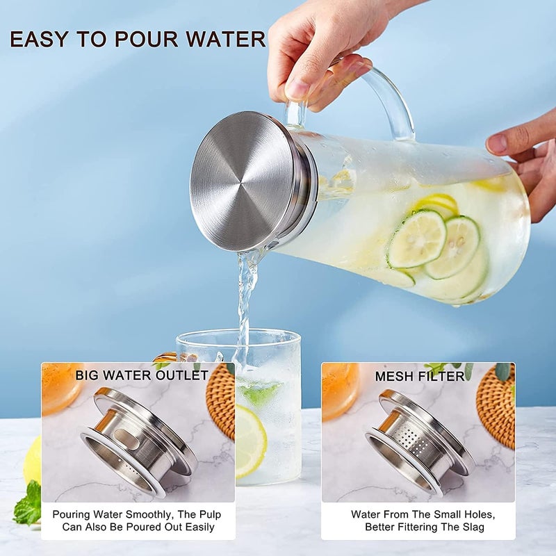 Vilon Premium 1300 Ml Glass Water Jug With Stainless Steel LidHandleTransparent Beverage Carafe For HomeOffice Etc Pitcher For Serve WaterMilk JuiceBeverageChaas Cocktail - Image 4