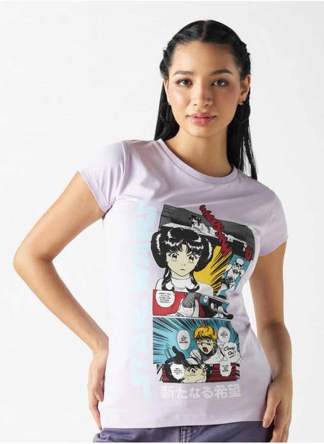 SP Characters Star Wars Graphic Print T-shirt with Crew Neck and Cap Sleeves  - Image 4