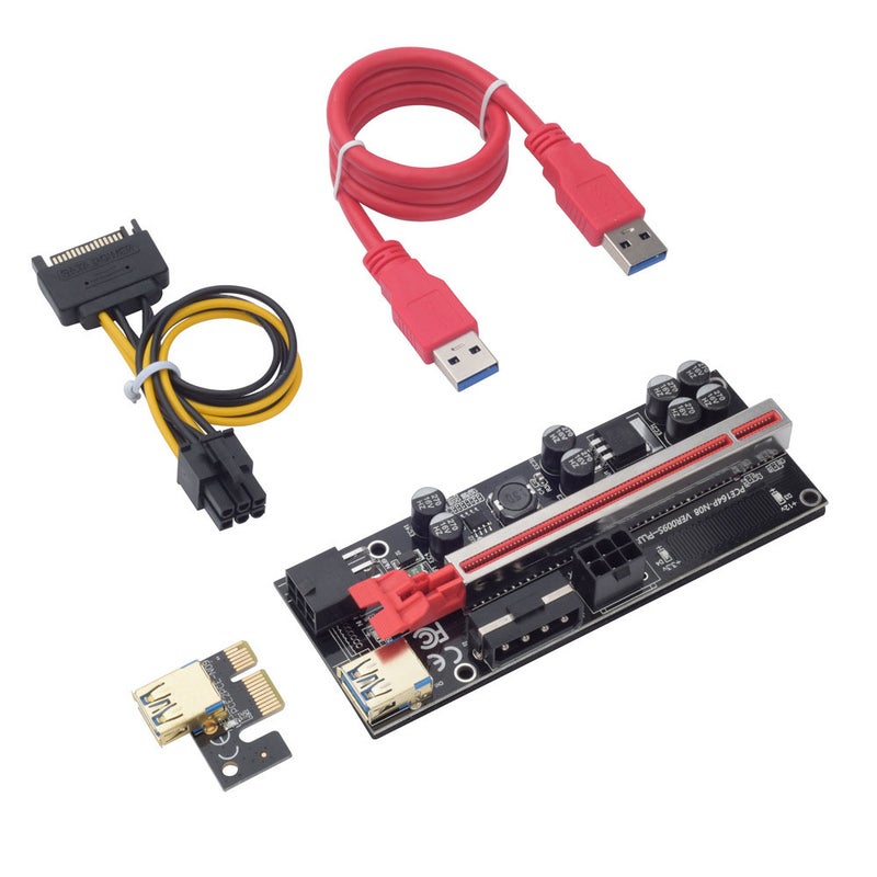 009SPLUS PCI-E Riser Card 1X-16X Extension Cable with 8 Solid Capacitors 6pin Graphics Extension ETH Mining Powered Riser Adapter with LED Display - Image 1