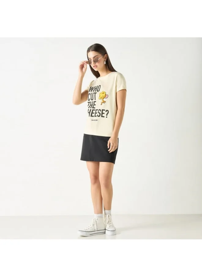 SP Characters Jerry Print T-shirt with Crew Neck and Short Sleeves