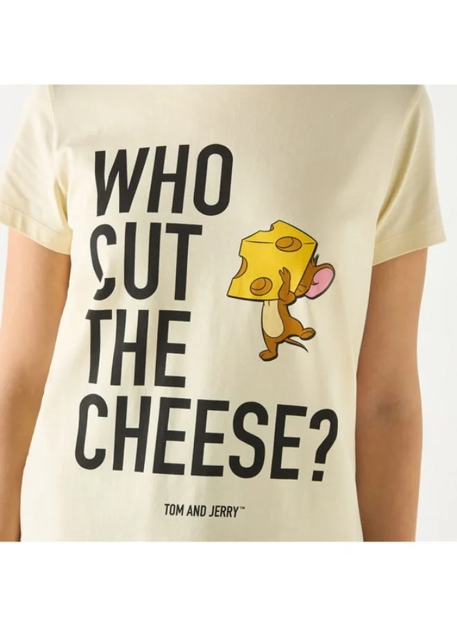 SP Characters Jerry Print T-shirt with Crew Neck and Short Sleeves