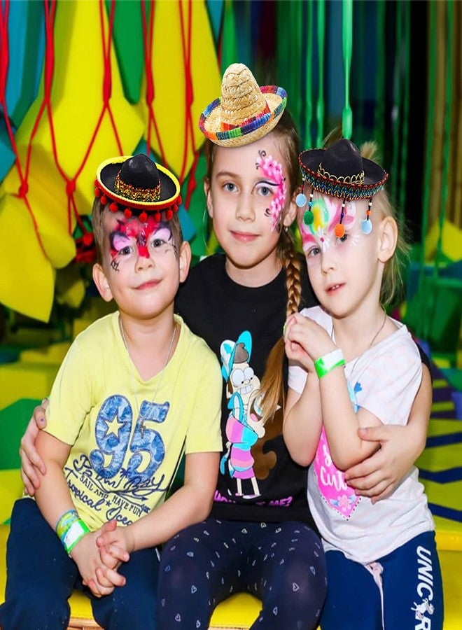 LEBERY 3 قطع من قبعات سومبريرو قبعات سومبريرو مكسيكية صغيرة قبعة حفلات سينكو دي مايو عصابات رأس من القش من القماش للأطفال والحيوانات الأليفة والبالغين مستلزمات زينة موضوع تاكو فييستا المكسيكية - Image 2