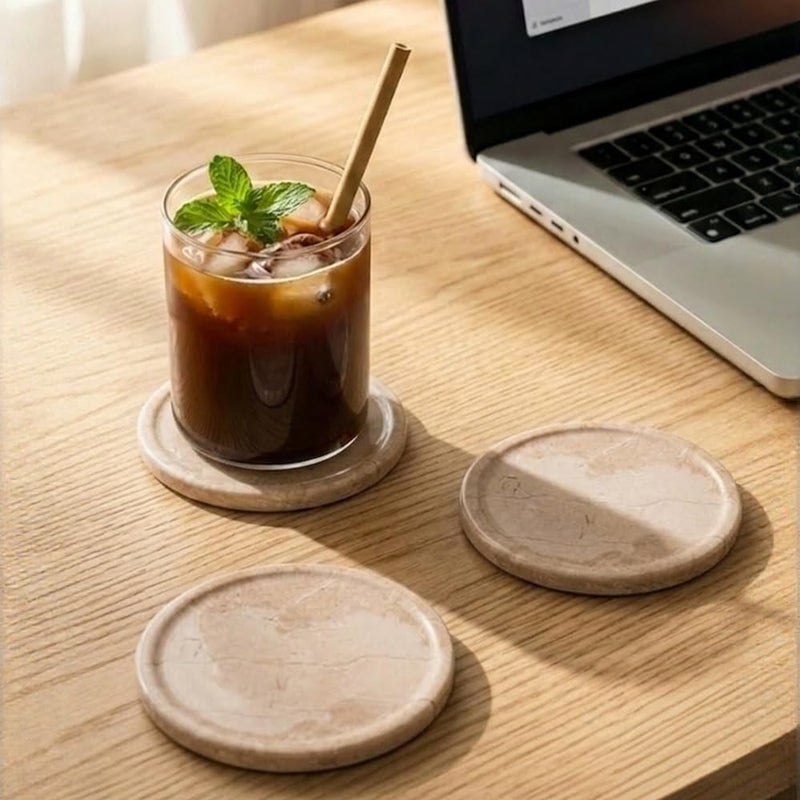 RADICALn Premium Set of 6 Verona Marble Coasters 3.5 Inch Round with Holder – Elegant Natural Stone Drink Coasters for Coffee & Dining Table, Luxury Home Decor - Image 2