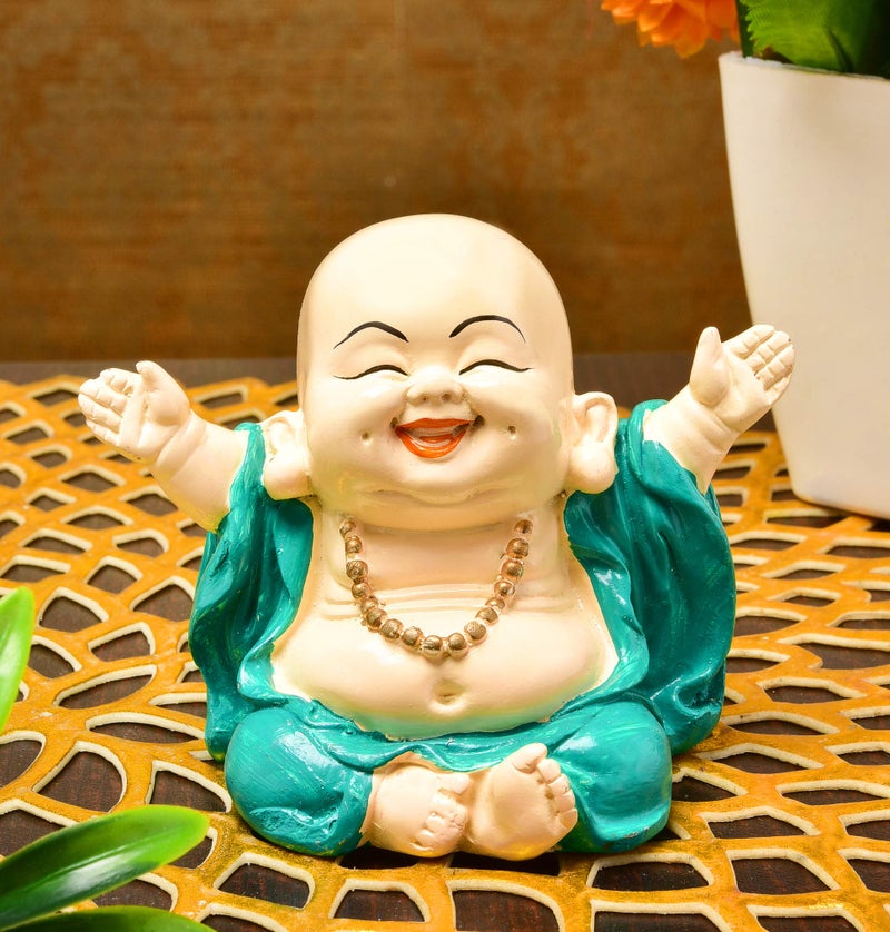 Karigaari India Handcrafted Resine Laughing Buddha Monk Idol Sculpture | Showpiece for Home Décor and Office - Image 2