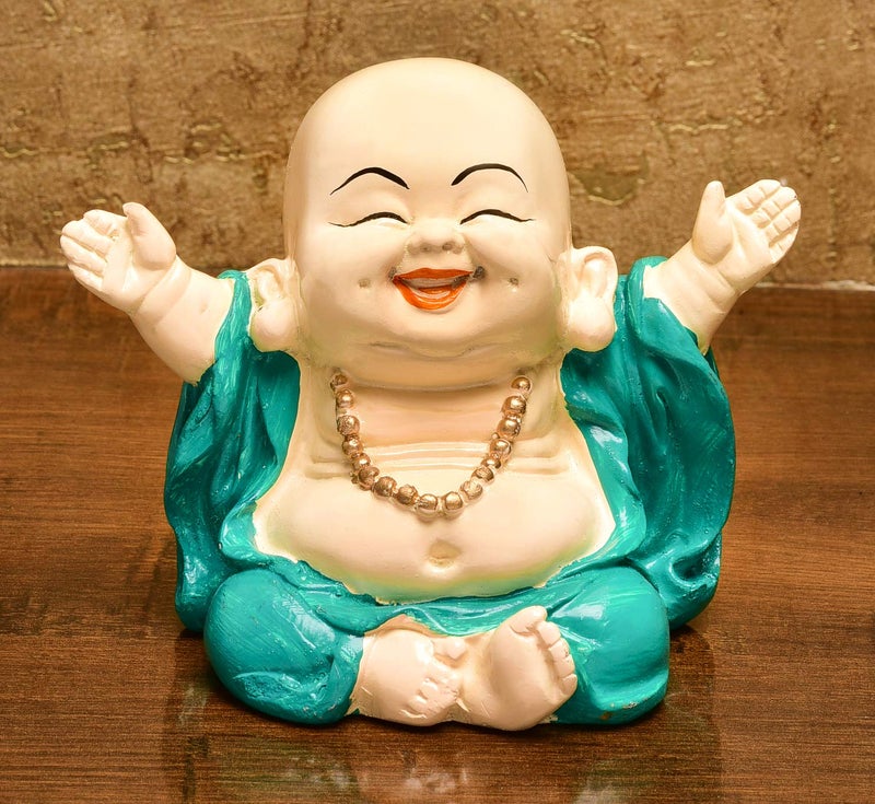 Karigaari India Handcrafted Resine Laughing Buddha Monk Idol Sculpture | Showpiece for Home Décor and Office - Image 1