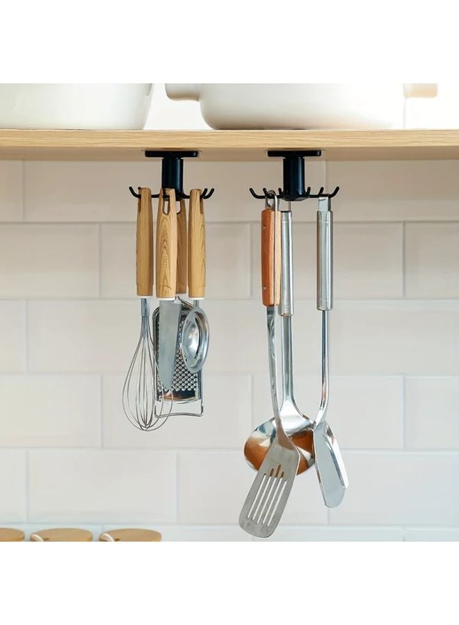 Black Grey 360 Rotating Self Adhesive Hooks 6 Pcs Wall Storage Rack For Home Organization - Image 3