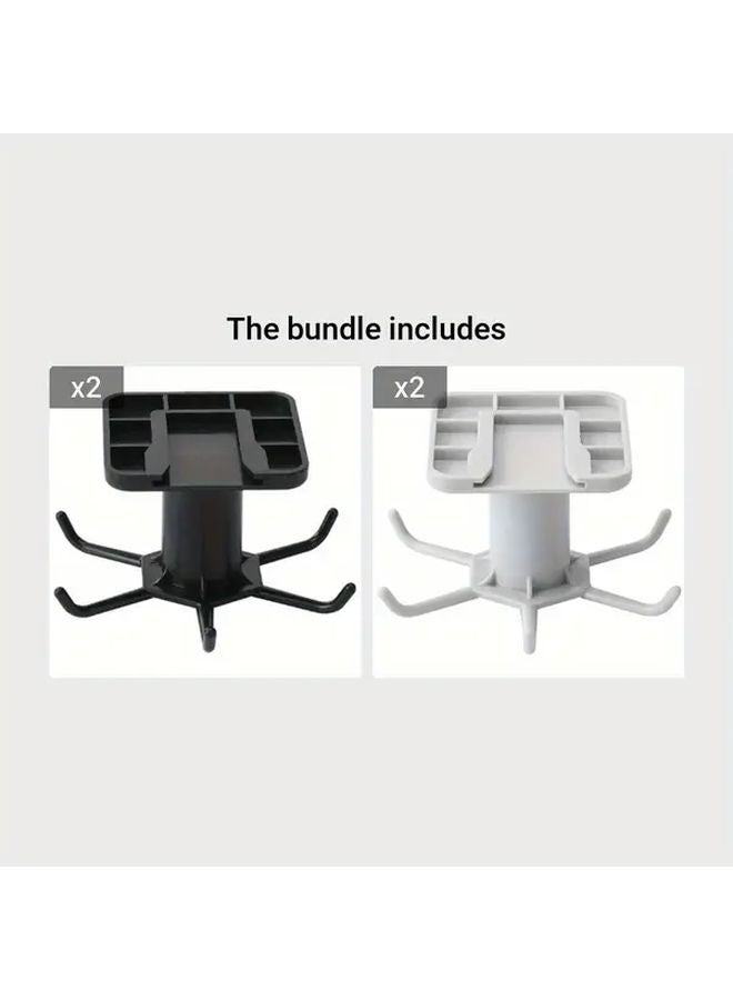 Black Grey 360 Rotating Self Adhesive Hooks 6 Pcs Wall Storage Rack For Home Organization - Image 1