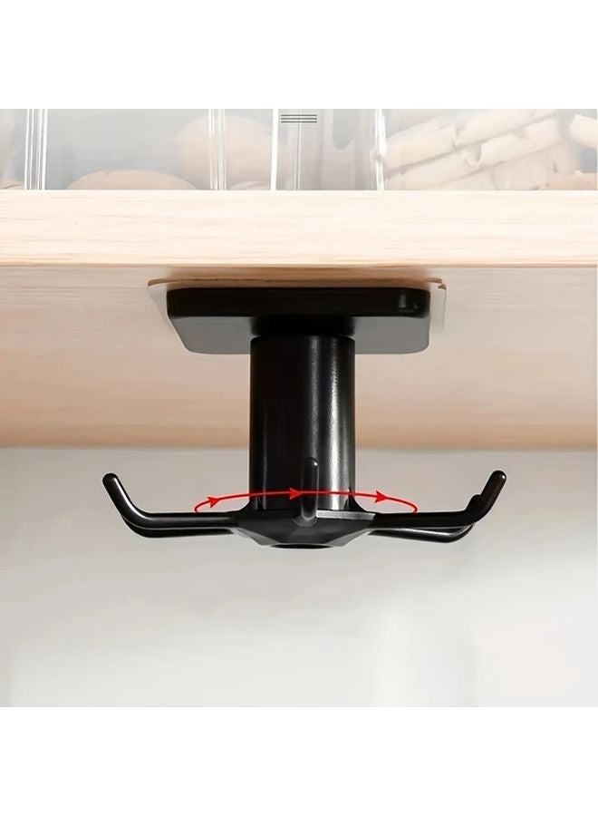 Black Grey 360 Rotating Self Adhesive Hooks 6 Pcs Wall Storage Rack For Home Organization - Image 5